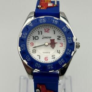 JNEW Kid’s Analog Watch Blue Silicon Strap with 3D Cartoon Fire Truck